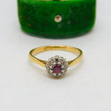 18ct Yellow Gold, 0.1ct Ruby & Diamond Engagement Ring Antique c1930 Deco
