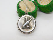 Victorian Sterling Silver Cricket Wicket Sweetheart Locket Pendant Antique 1890