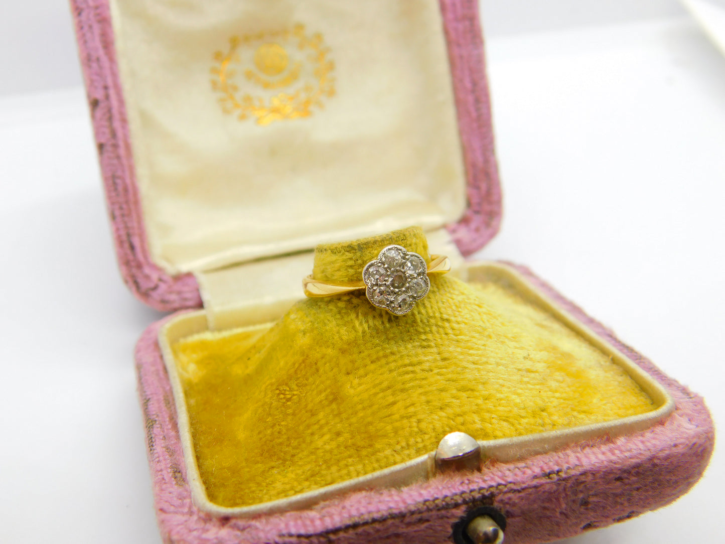 Victorian 18ct Yellow Gold & Diamond Daisy Cluster Ring Antique c1890