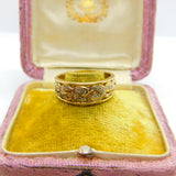 9ct Yellow Gold Floral Pattern 0.1ct Diamond Set Band Ring Vintage c1970