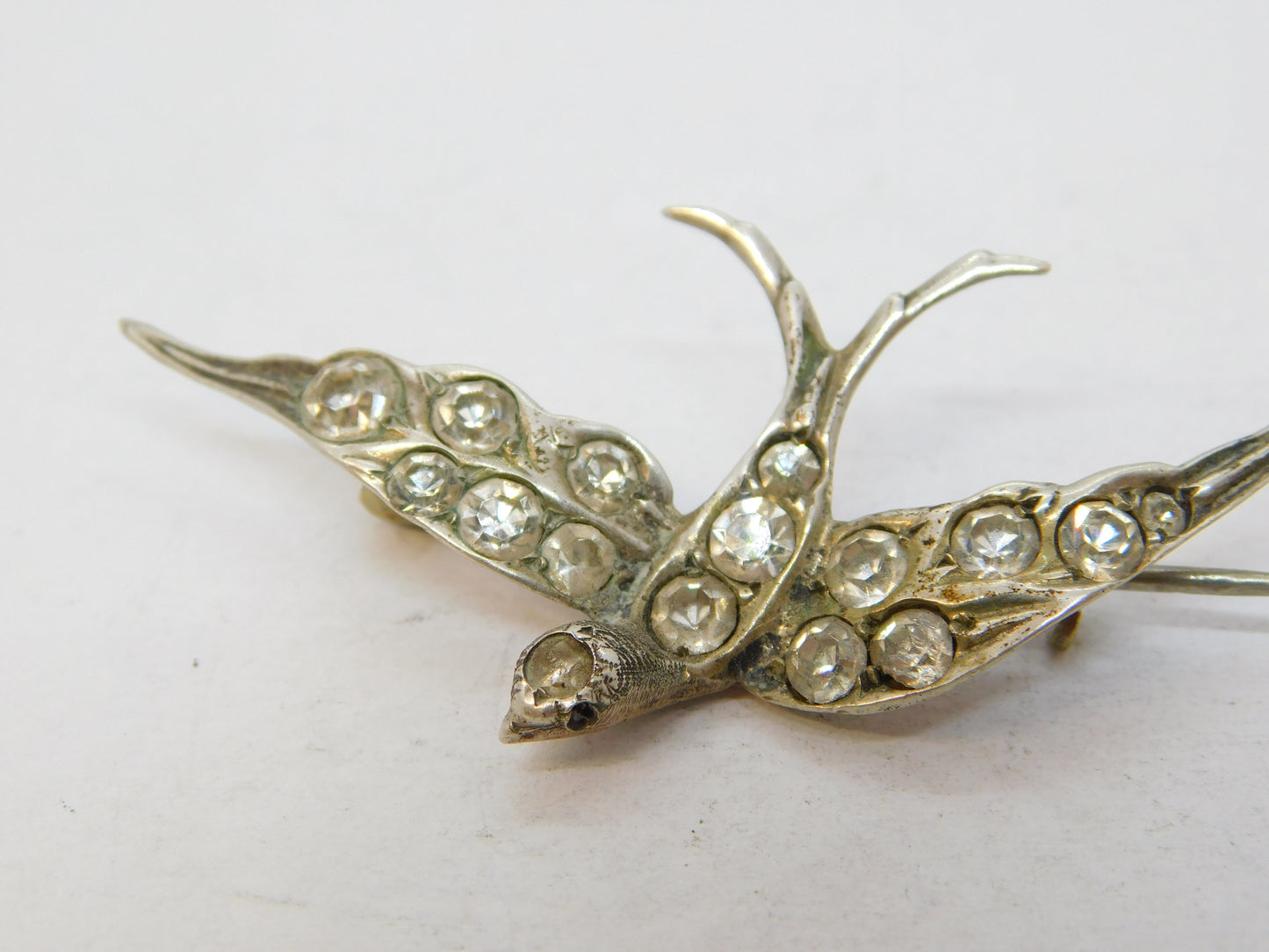 19th Century Austro-Hungarian .900 Silver Paste Set Swallow Sweetheart Brooch c1880