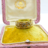 9ct Yellow Gold Floral Pattern 0.1ct Diamond Set Band Ring Vintage c1970