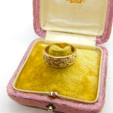 9ct Yellow Gold Floral Pattern 0.1ct Diamond Set Band Ring Vintage c1970