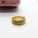 9ct Yellow Gold Floral Pattern 0.1ct Diamond Set Band Ring Vintage c1970