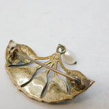 Sterling Silver, Drop Pearl & Guilloche Enamel Tulip Form Brooch Vintage c1970