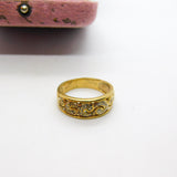 9ct Yellow Gold Floral Pattern 0.1ct Diamond Set Band Ring Vintage c1970