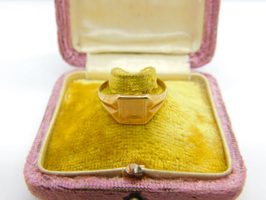 9ct Yellow Gold Essential Square Signet Ring Vintage 1958 Birmingham