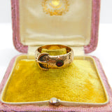 Victorian 9ct Yellow Gold & Garnet Set Buckle Ring Antique c1890