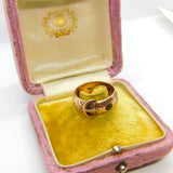 Victorian 9ct Yellow Gold & Garnet Set Buckle Ring Antique c1890