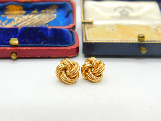 Italian 9ct Yellow Gold Woven Ball Stud Earrings Vintage c1970 Modernist