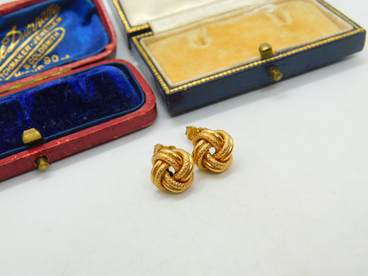 Italian 9ct Yellow Gold Woven Ball Stud Earrings Vintage c1970 Modernist