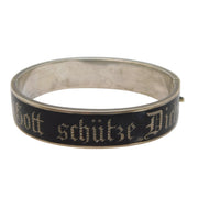 19th Century Silver Black Enamel 'Gott Schütze Dich' Mourning Bangle Antique c1860