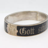 19th Century Silver Black Enamel 'Gott Schütze Dich' Mourning Bangle Antique c1860
