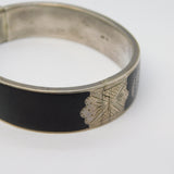 19th Century Silver Black Enamel 'Gott Schütze Dich' Mourning Bangle Antique c1860