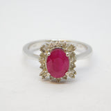 14ct White Gold, 1ct Oval-Cut Ruby & Diamond Engagement Ring Vintage