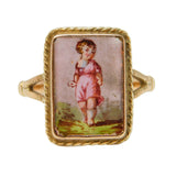 Victorian 9ct Rose Gold Colourful Enamel Cherub Dress Ring Antique c1890