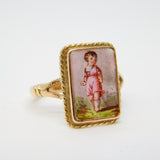 Victorian 9ct Rose Gold Colourful Enamel Cherub Dress Ring Antique c1890