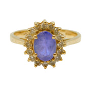 14ct Yellow Gold, 1ct Oval-Cut Tanzanite & White Sapphire Engagement Ring