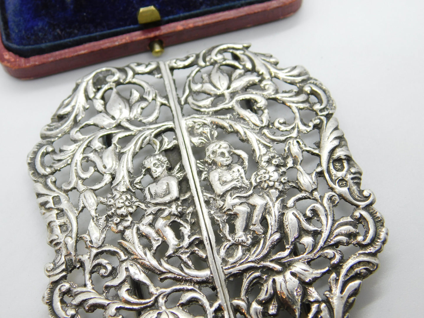 Victorian Sterling Silver Cherub & Grape Pattern Nurses Buckle 1876 Birmingham