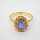 14ct Yellow Gold, 1ct Oval-Cut Tanzanite & White Sapphire Engagement Ring