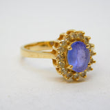 14ct Yellow Gold, 1ct Oval-Cut Tanzanite & White Sapphire Engagement Ring
