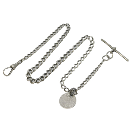 Silver chain necklace with a pendant on a white background