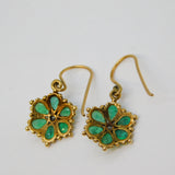 Edwardian 9ct Yellow Gold, Emerald & Diamond Floral Hook Earrings Antique c1910