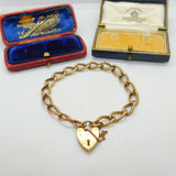 Georg Jensen 9ct Rose Gold Curb Link Charm Bracelet Heart Lock Vintage 1959