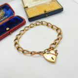 Georg Jensen 9ct Rose Gold Curb Link Charm Bracelet Heart Lock Vintage 1959