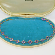 19th Century Boxed 14ct Yellow Gold & Faceted Purple Amethyst Necklace Antique