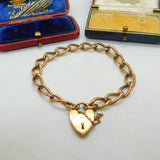 Georg Jensen 9ct Rose Gold Curb Link Charm Bracelet Heart Lock Vintage 1959