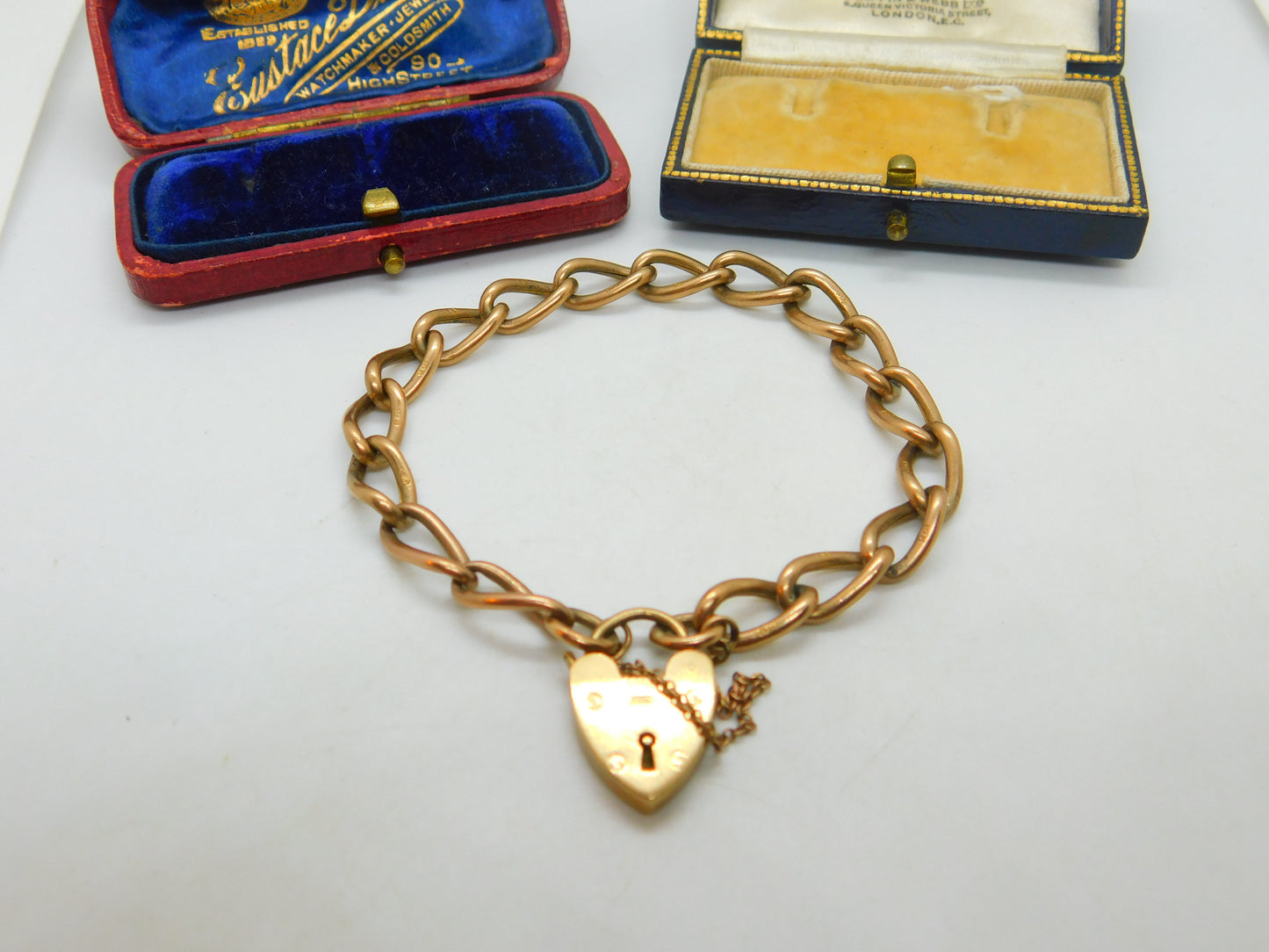 Georg Jensen 9ct Rose Gold Curb Link Charm Bracelet Heart Lock Vintage 1959