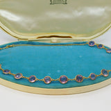 19th Century Boxed 14ct Yellow Gold & Faceted Purple Amethyst Necklace Antique