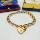 Georg Jensen 9ct Rose Gold Curb Link Charm Bracelet Heart Lock Vintage 1959