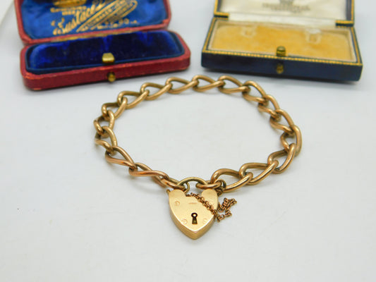 Georg Jensen 9ct Rose Gold Curb Link Charm Bracelet Heart Lock Vintage 1959