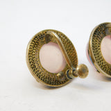 Chinese Sterling Silver Gilt, Enamel & Rose Quartz Screw-Back Earrings Antique c1940