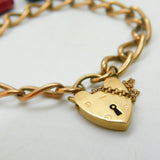 Georg Jensen 9ct Rose Gold Curb Link Charm Bracelet Heart Lock Vintage 1959