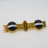 Victorian 15ct Yellow Gold & Banded Agate Bar Brooch Antique c1860