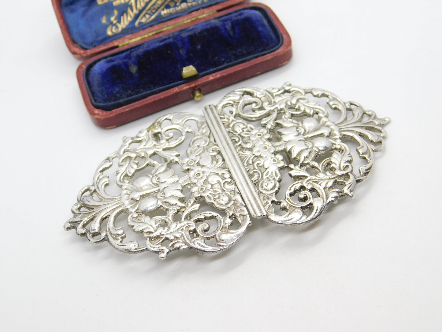 Sterling Silver Green Man Pattern Nurses Buckle Vintage 1973 Sheffield