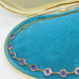 19th Century Boxed 14ct Yellow Gold & Faceted Purple Amethyst Necklace Antique