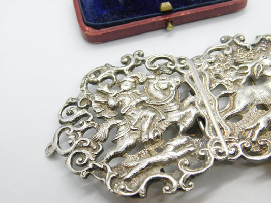 Edwardian Sterling Silver Medieval Hunting Scene Nurses Buckle 1903 Birmingham