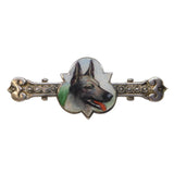 Edwardian Sterling Silver Enamel German Shepherd Bone Shaped Brooch Antique c1910