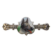 Edwardian Sterling Silver Enamel German Shepherd Bone Shaped Brooch Antique c1910