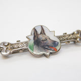 Edwardian Sterling Silver Enamel German Shepherd Bone Shaped Brooch Antique c1910