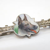 Edwardian Sterling Silver Enamel German Shepherd Bone Shaped Brooch Antique c1910