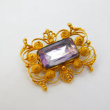 George III 20ct Yellow Gold Cannetille Work Foil-Back Paste Brooch Antique c1820