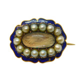 George III 15ct Gold, Enamel, Pearl, Hair-Work Mourning Brooch Antique c1820