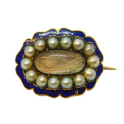 George III 15ct Gold, Enamel, Pearl, Hair-Work Mourning Brooch Antique c1820