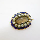 George III 15ct Gold, Enamel, Pearl, Hair-Work Mourning Brooch Antique c1820