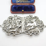 Victorian Sterling Silver Stag Hunting Scene Nurses Buckle 1899 Birmingham